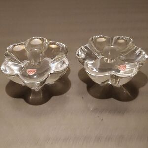 Orrefors Vintage Mid Century Swedish Crystal Stella Flower Floral Candle Holders